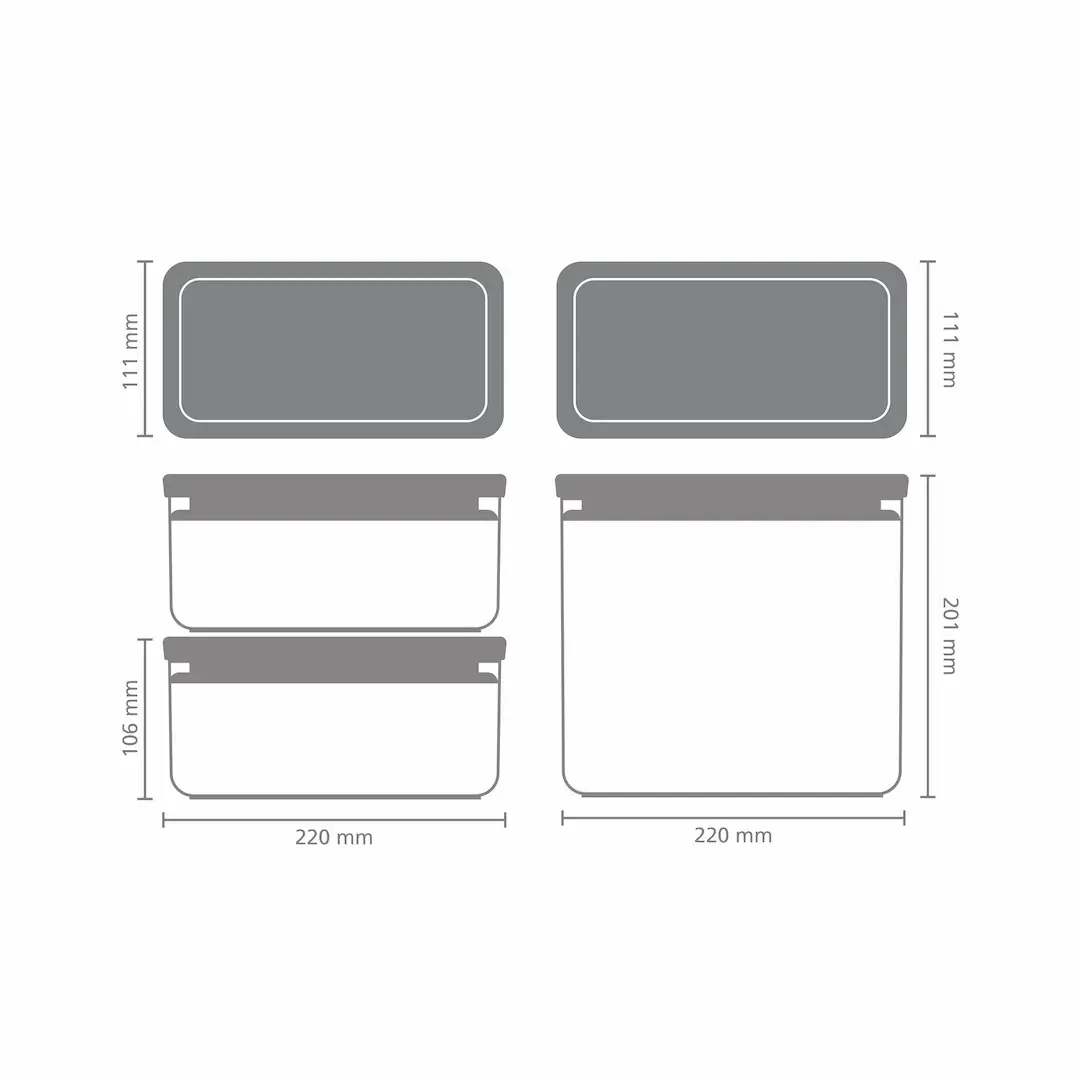 Set 3 recipiente de depozitare cu capac, 1.5 l, 3.5 l, Brabantia, Tasty+