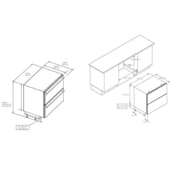 Sertar frigorific incorporabil tip congelator, Norcool, inox/negru
