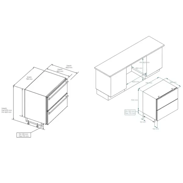 Sertar frigorific incorporabil, Norcool, inox/negru