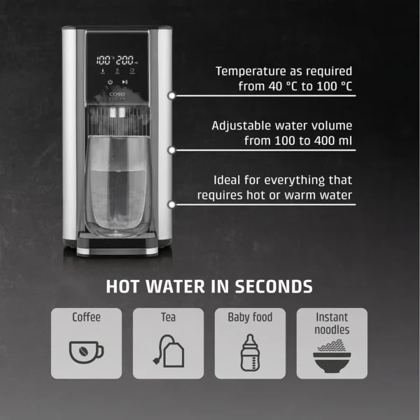 Dozator apa calda, Caso Germany, HW 630, 2.5 litri, 2600 W, negru/inox