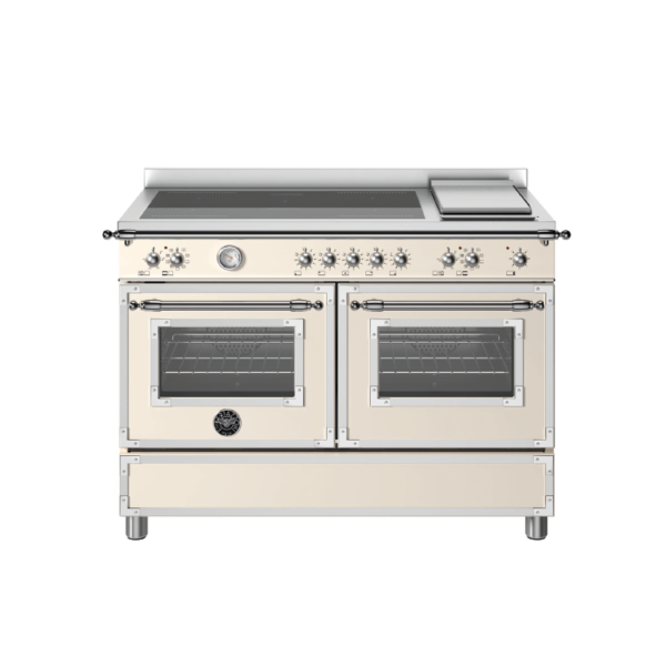 Aragaz cu plita pe inductie Bertazzoni, 120 cm, 5 zone de gatit, 2 cuptoare electrice, colectia Heritage, Ivoire