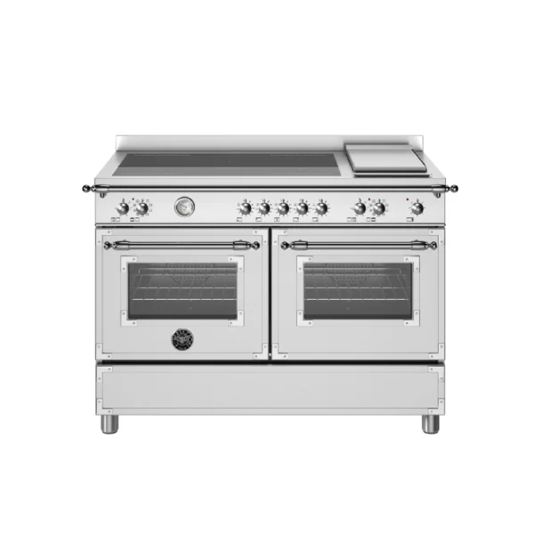 Aragaz cu plita pe inductie Bertazzoni, 120 cm, 5 zone de gatit, 2 cuptoare electrice, colectia Heritage, argintiu