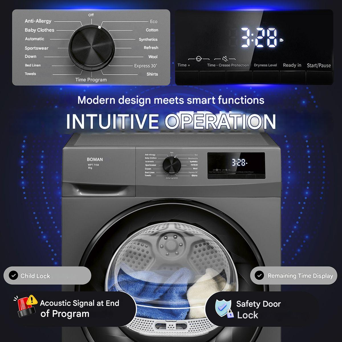 Uscator de rufe, Bomann, 8 kg, antracit