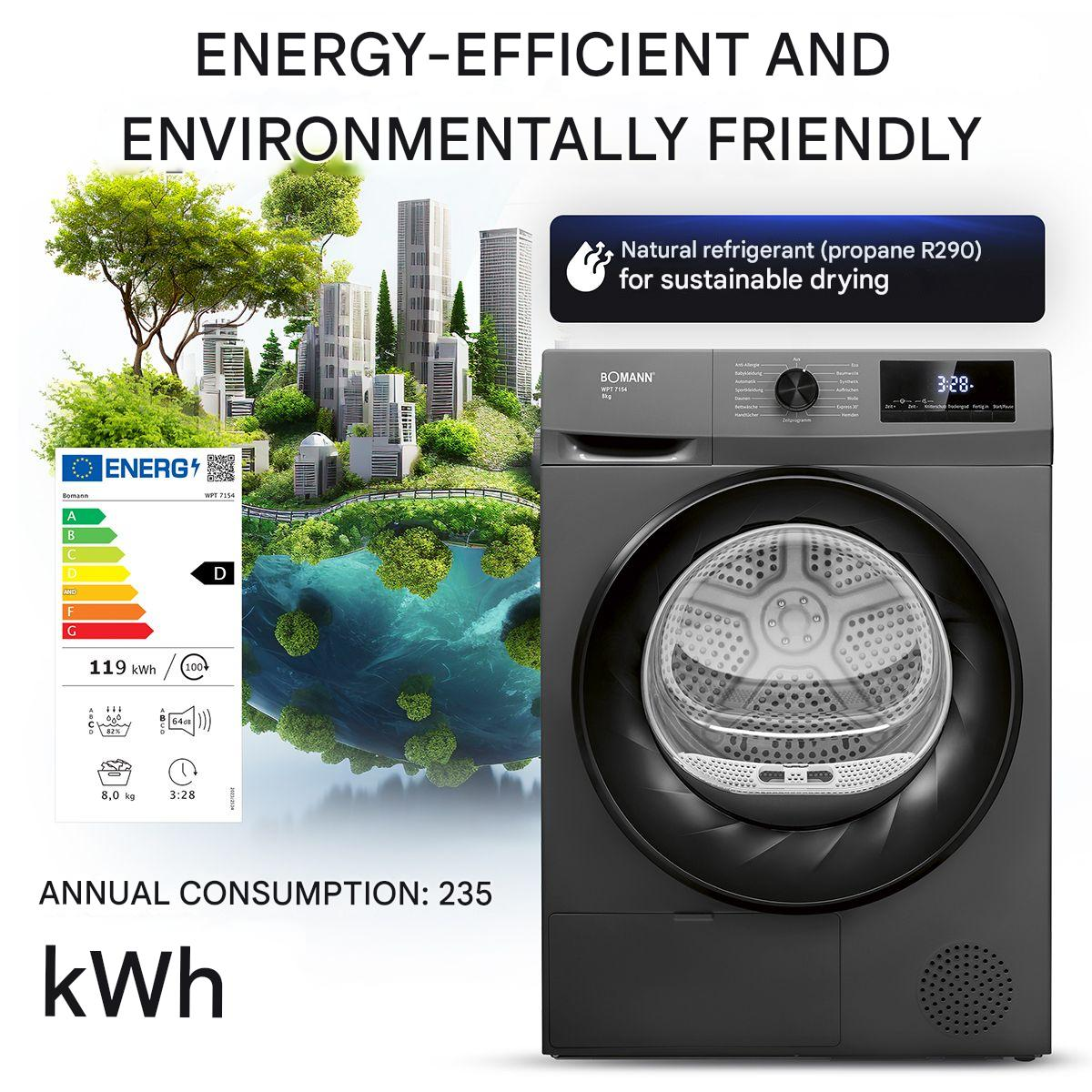 Uscator de rufe, Bomann, 8 kg, antracit