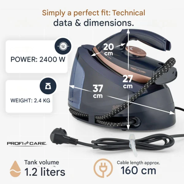Statie de calcat, ProfiCare, 2400 W, 1.2 l, bleumarin