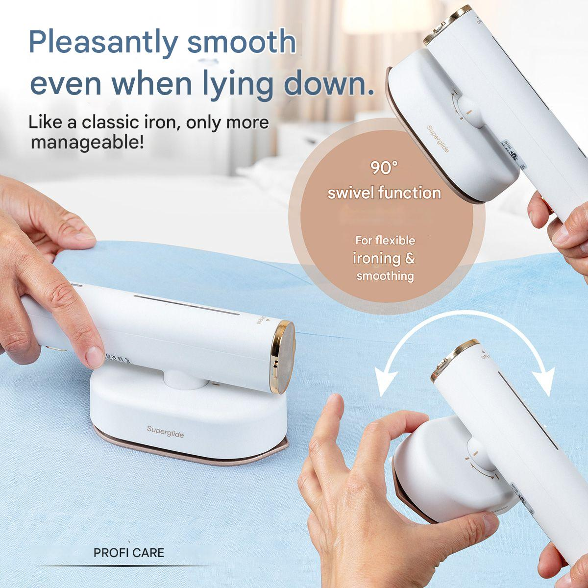 Aparat de calcat vertical cu aburi 2in1, ProfiCare, talpa ceramica Superglide pivotanta, alb