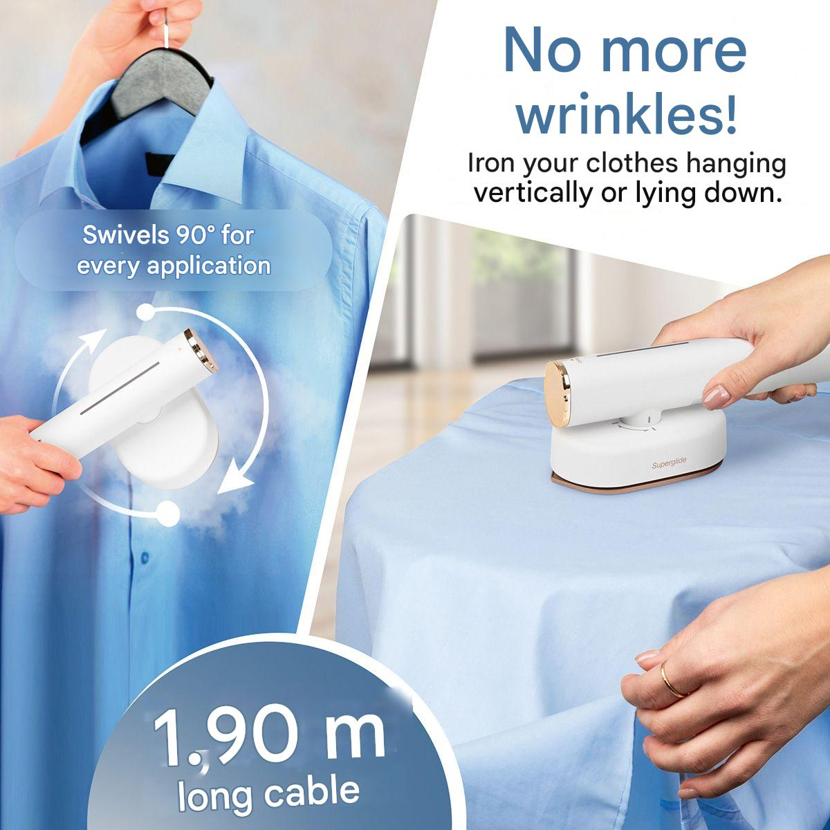 Aparat de calcat vertical cu aburi 2in1, ProfiCare, talpa ceramica Superglide pivotanta, alb