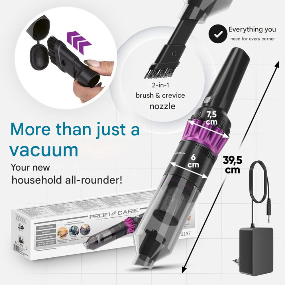 Aspirator de mana fara sac, Proficare, 2200 mAh, antracit