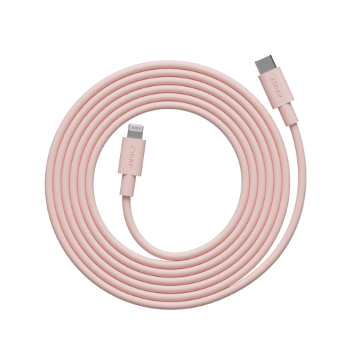 Cablu de date si incarcare rapida, USB-C/Lightning Apple, AVOLT, 2 metri, roz pastel