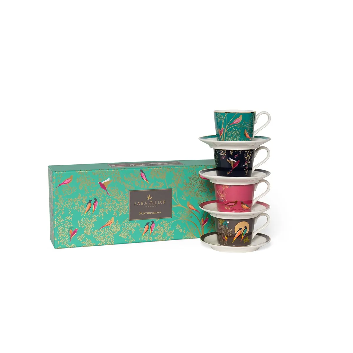 Serviciu de cafea din portelan premium Portmeirion Sara Miller Chelsea multicolor, pentru 4 persoane, cu cutie cadou