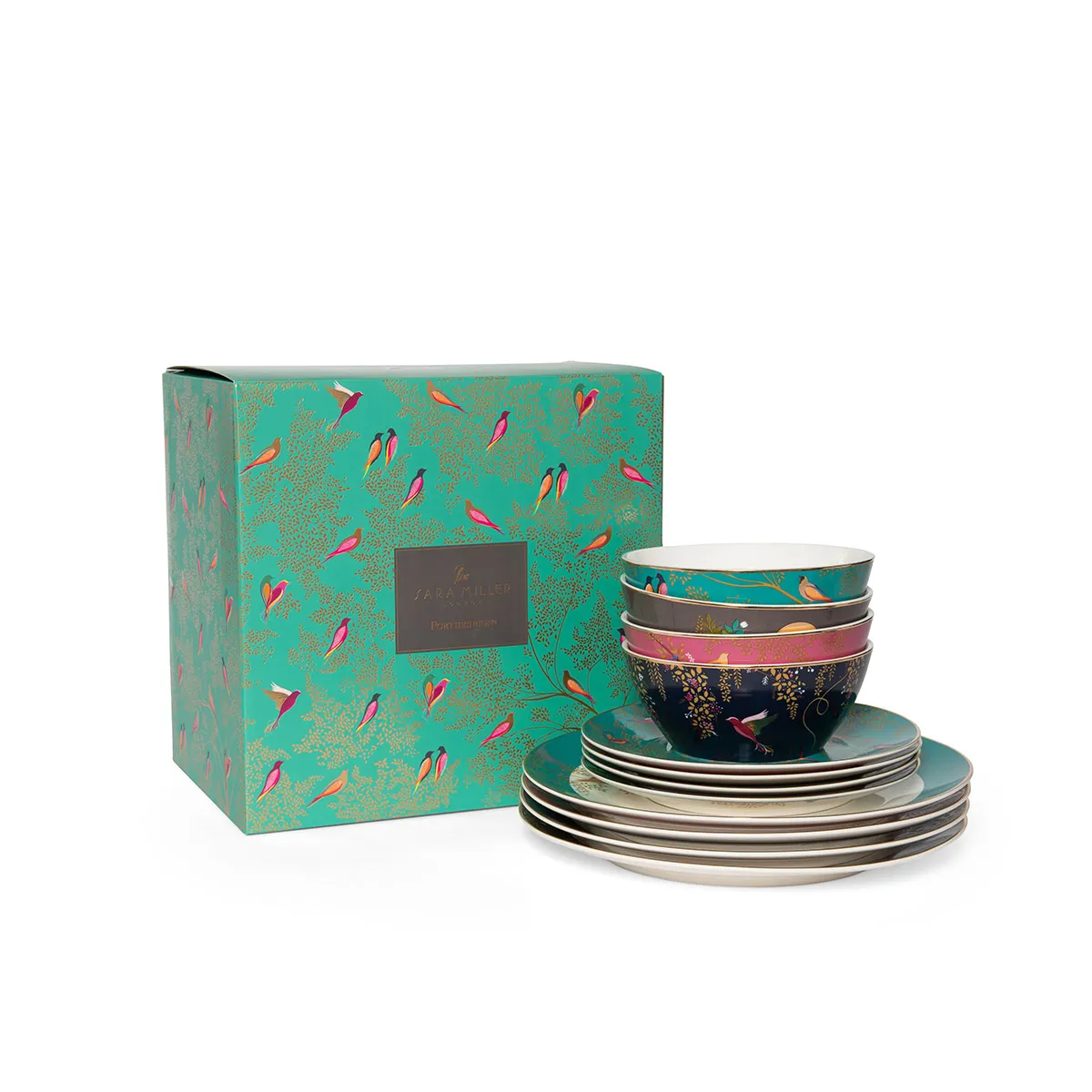 Serviciu de masa din portelan premium Portmeirion Sara Miller Chelsea 12 piese multicolor, cutie cadou