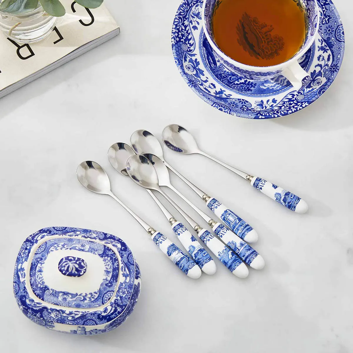 Set 6 lingurite pentru cafea din portelan premium Spode England Blue Italian albastru