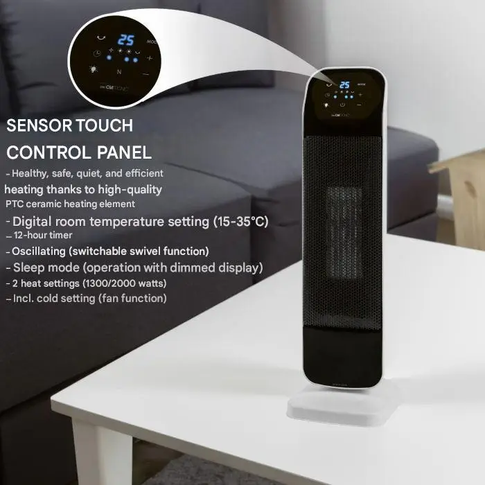 aeroterma de podea clatronic 2000 w, panou de control touchscreen