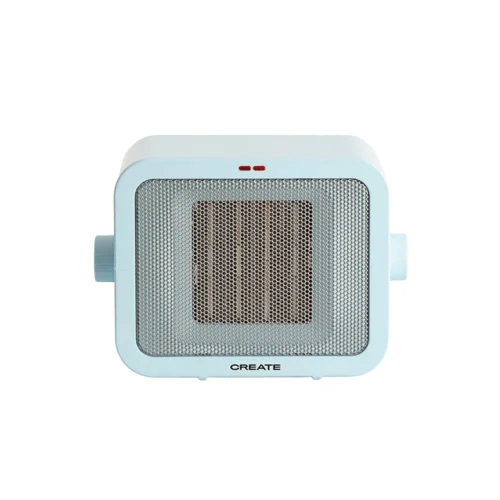 aeroterma electrica de birou create, 2 trepte de viteza, ideal pentru iarna/vara, functie ventilatie, termostat, placi de incalzire ceramice, protectie supraincalzire si rasturnare, inchidere automata, design compact, 1500 W, albastru pastel