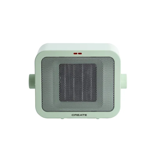 aeroterma electrica de birou create, 2 trepte de viteza, ideal pentru iarna/vara, functie ventilatie, termostat, placi de incalzire ceramice, protectie supraincalzire si rasturnare, inchidere automata, design compact, 1500 W, verde pastel