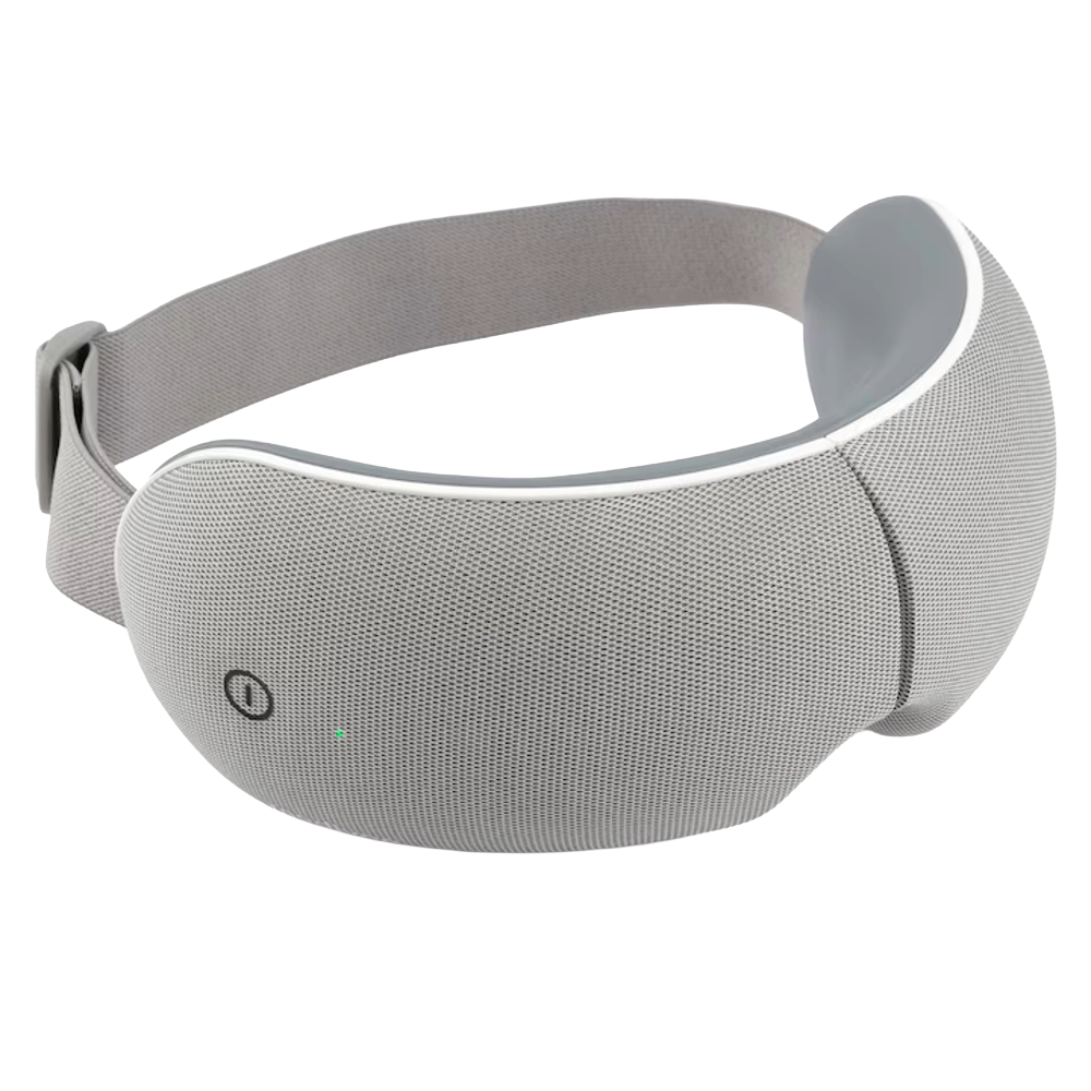 aparat de masaj pentru ochi medicon, vision, functie de incalzire, masaj pneumatic, relaxeaza muchii fetei, amelioreaza migrenele, calmeaza inflamatia, muzica de relaxare, antistres, design elegant, compact, gri