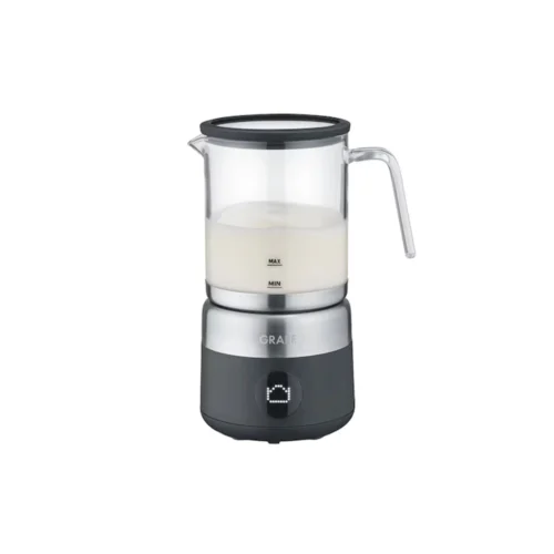 aparat pentru spumarea laptelui, graef, capacitate max 500 ml, recipient sticla, lapte 250 ml, 5 functii, spuma laptelui rece sau cald, oprire automata, display digital, afisare program, panou control de control touch, negru