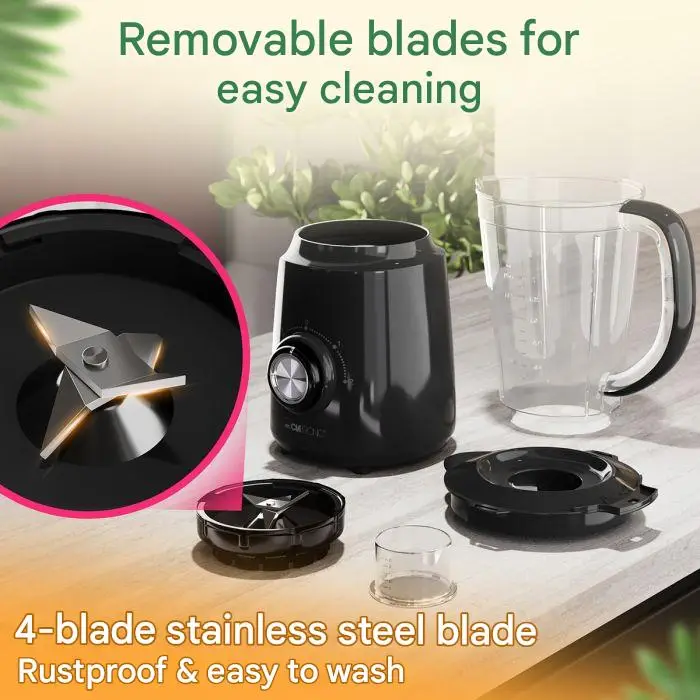 blender universal, Clatronic, 4 trepte de putere, pentru smoothie, 500 W, negru