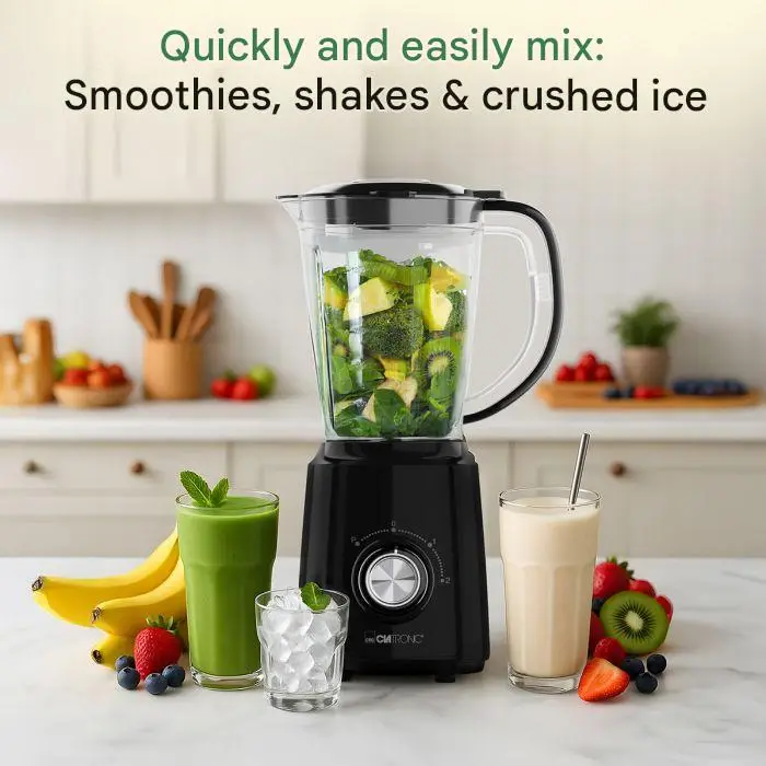 blender universal, Clatronic, 4 trepte de putere, pentru smoothie, 500 W, negru