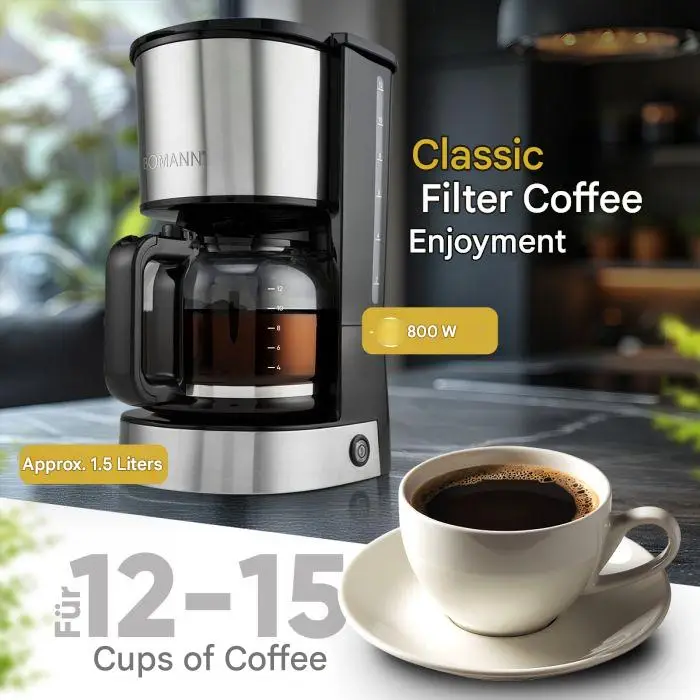 cafetiera bomann inox cu filtru, capacitate 14 cani de cafea