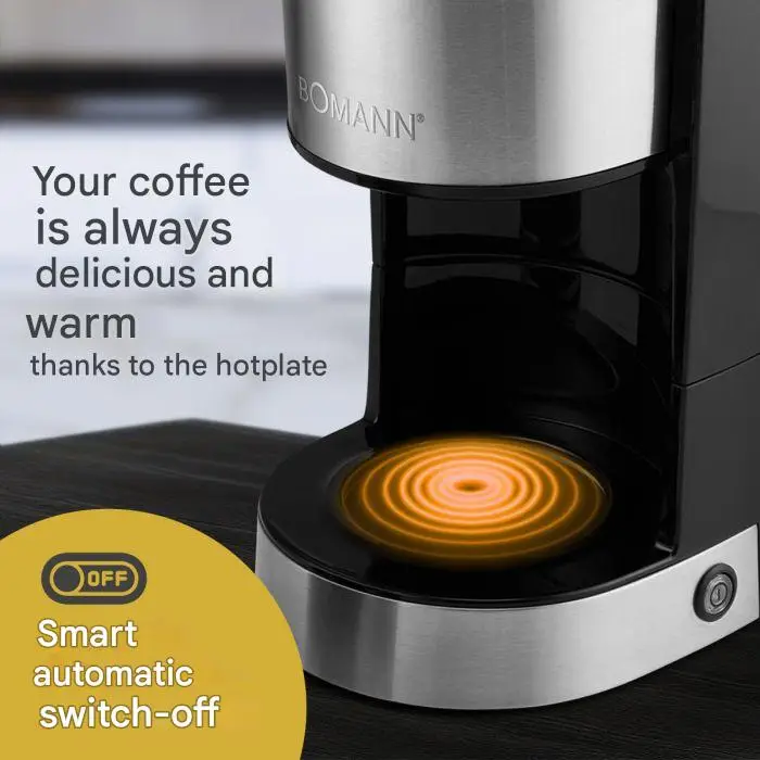 cafetiera bomann inox cu filtru, sistem reincalzire