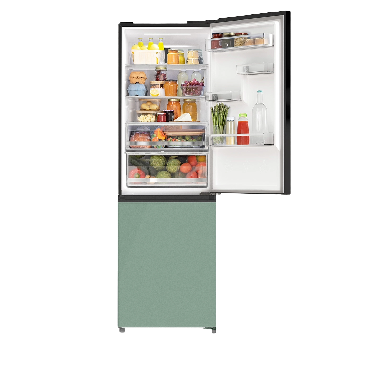 combina frigorifica no frost create 402 litri studio pro sage cu 2 usi, o usa deschisa