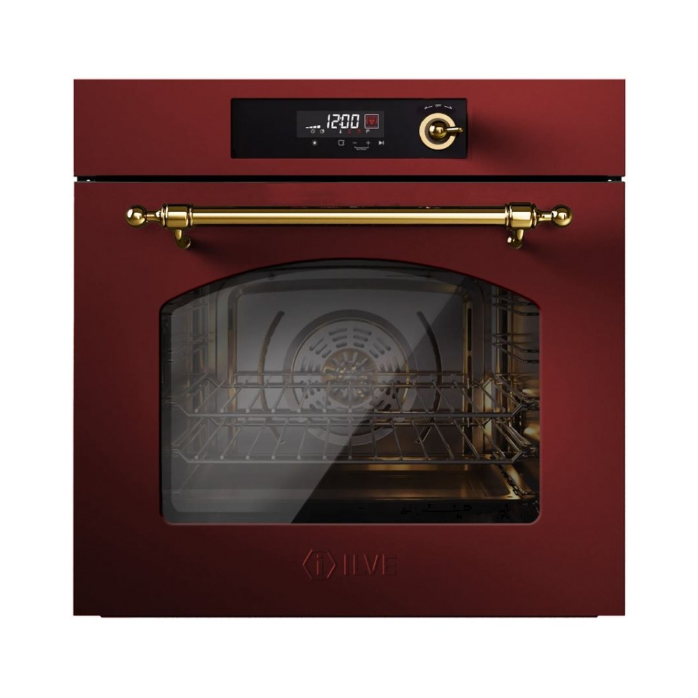 Cuptor electric incorporabil, 65 litri, ILVE, Nostalgie, Multioven, burgundy/auriu
