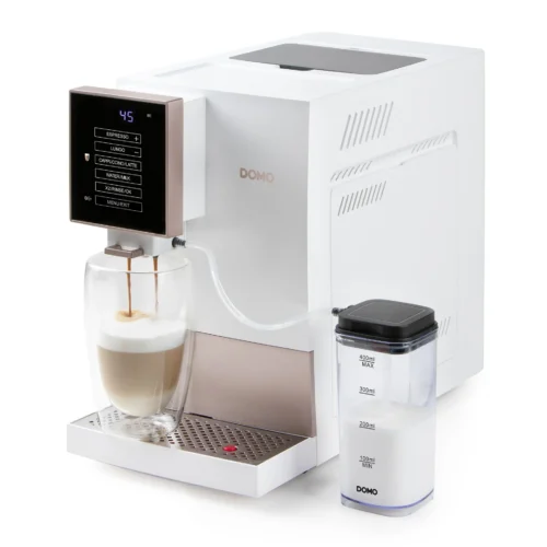 espressor automat, domo, 19 bari, ideal pentru toate specialitatile de cafea, rezervor boabe cafea 125 gr, rasnita integrata, re4zervor lapte 400 ml, sistem thermoblock, incalzire rapida, inaltime ajustabila a duzei de cafea, alb