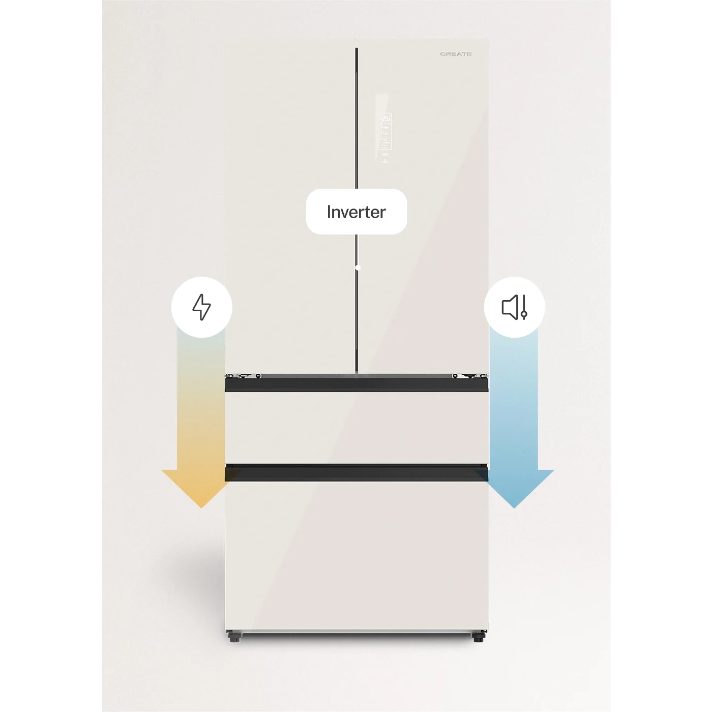 Frigider side by side No Frost CREATE, French Door Pro, 509 litri crem. tegnologie inverter
