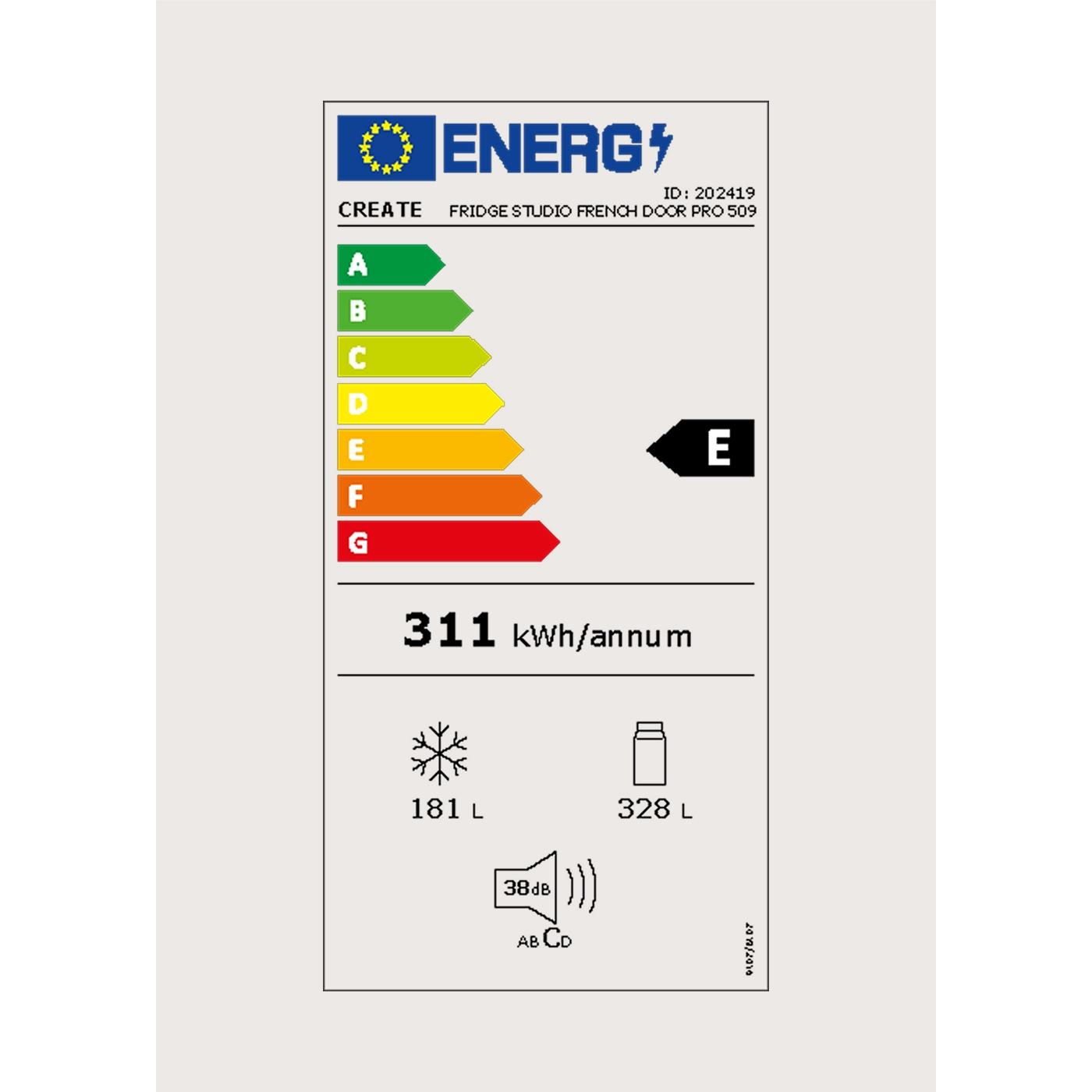 Frigider side by side Create, French Door Pro, 509 litri, No Frost, cu usile deschise, eticheta energetica