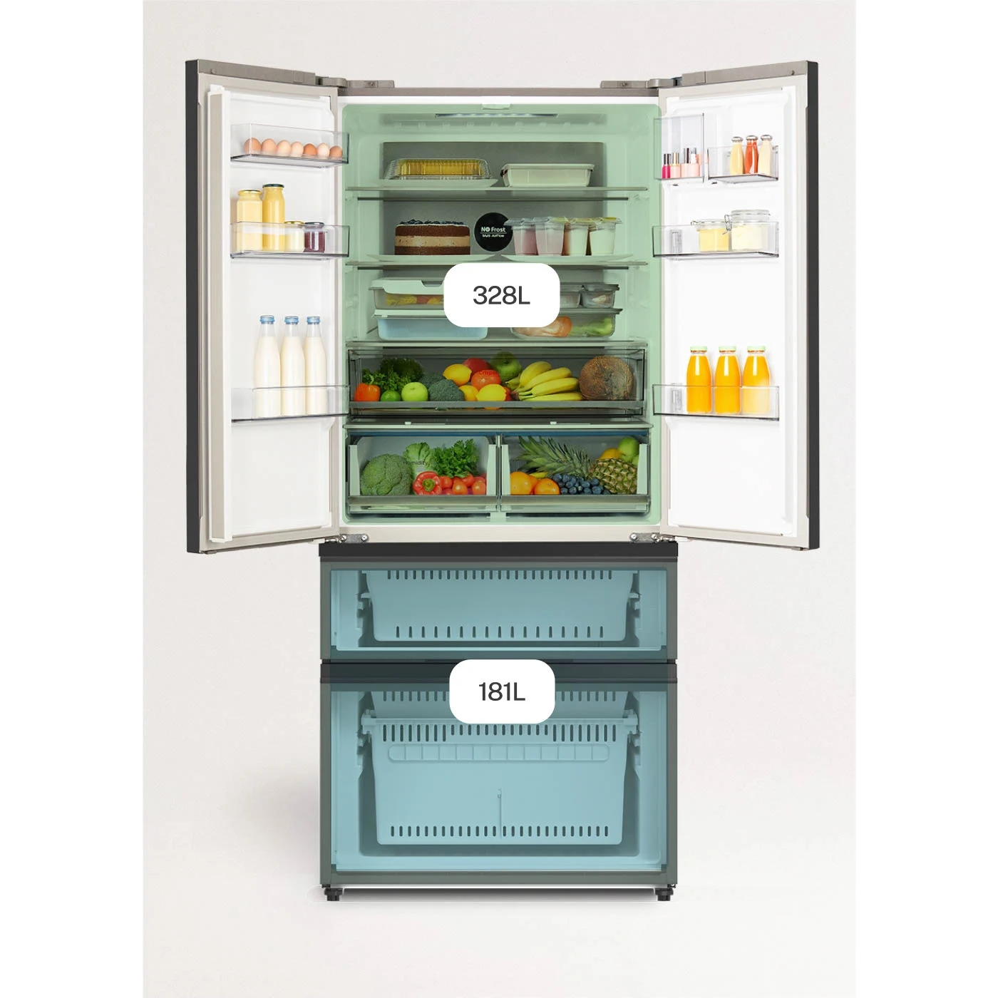 Frigider side by side Create, French Door Pro, 509 litri, No Frost, cu usile deschise