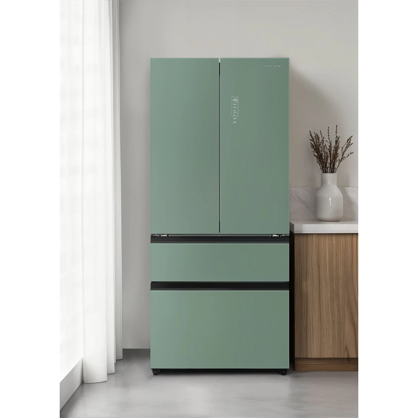 Frigider side by side Create, French Door Pro, 509 litri, No Frost, sage