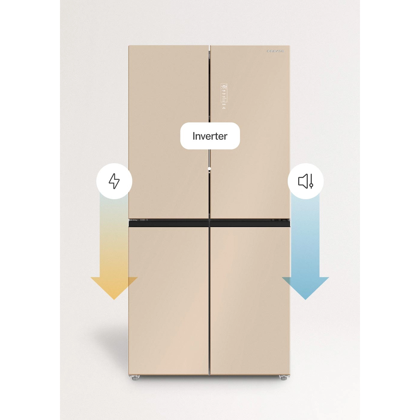 frigider sides by side 4 usi no frost create 503l studio bej, cu tehnologie inverter