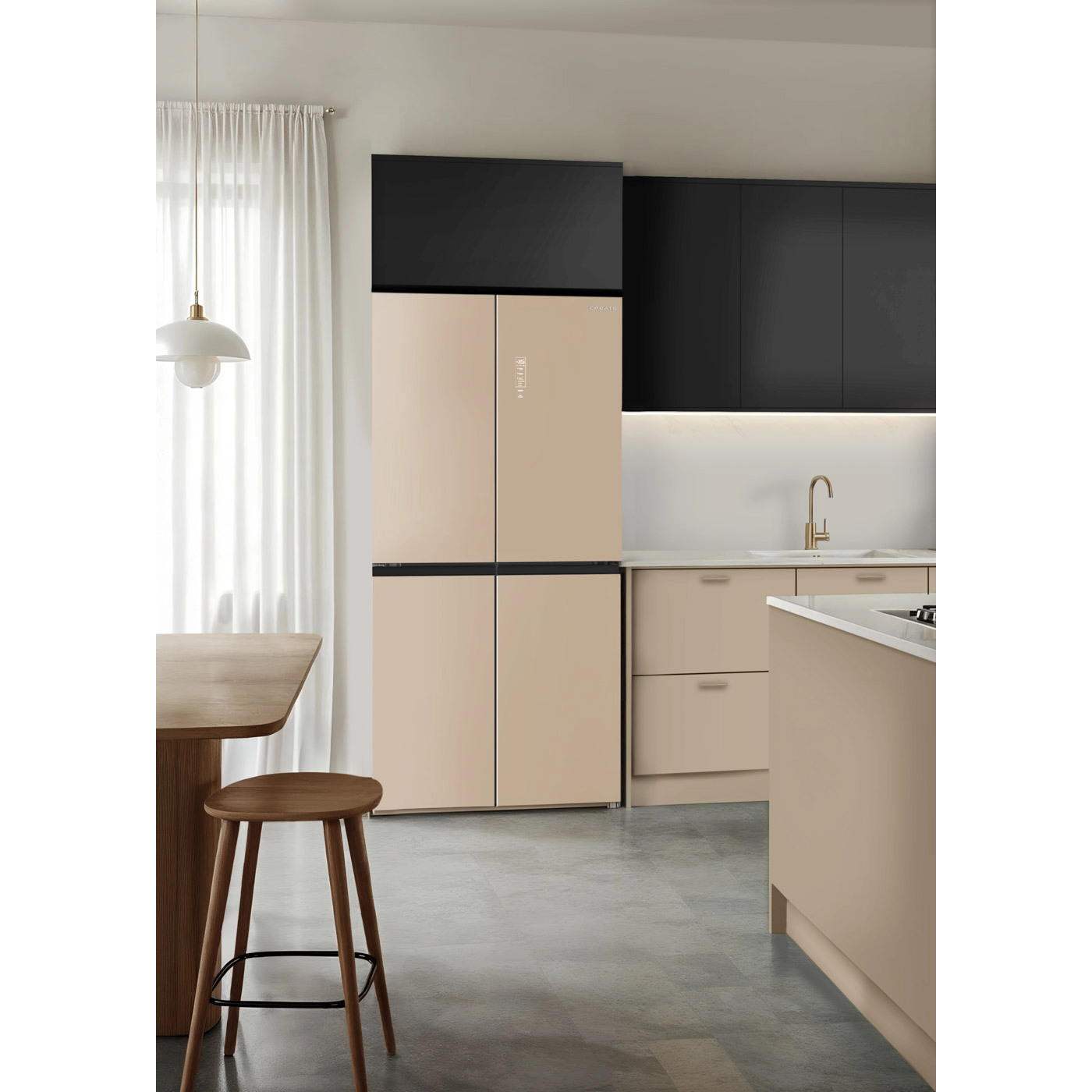 frigider sides by side 4 usi no frost create 503l studio bej, in bucatarie