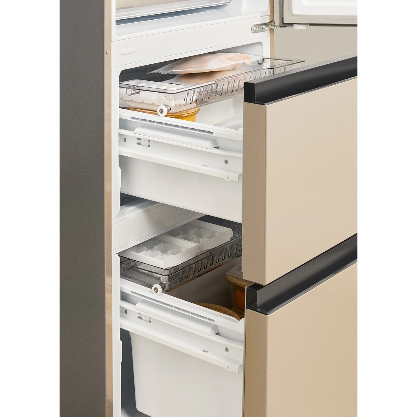 frigider side by side french door 401l studio pro flex bej, cu 2 rafturi tip french door
