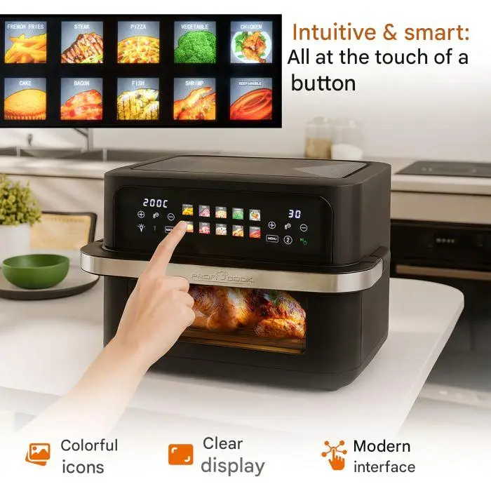 friteuza dubla cu aer cald air fryer xxl proficook 2400 w negru