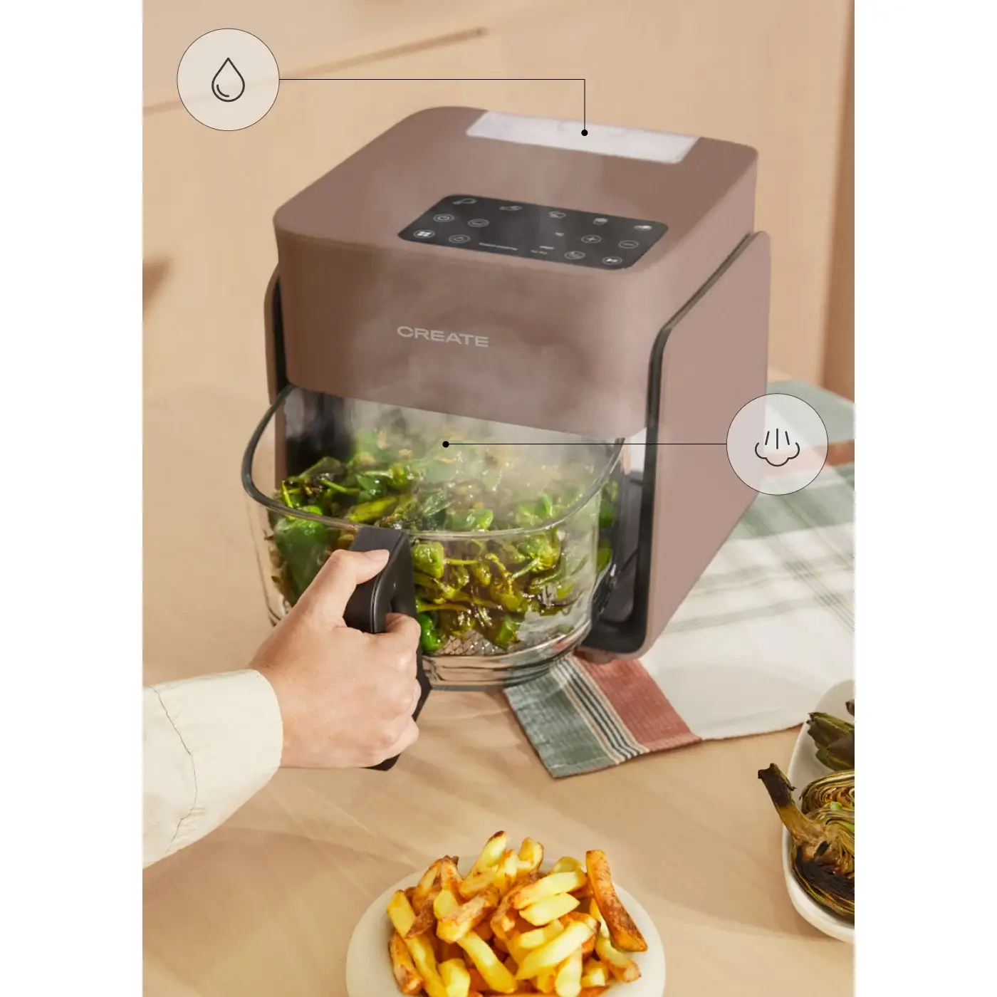 friteuza cu aer cald si aburi create air fryer mist mocha