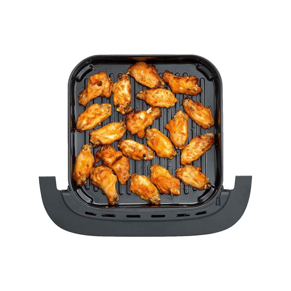 friteuza cu aer cald severin, s-pizza and more, 2100 W, capacitate 4 litri, fara ulei, temperatura ajustabila 4-230 grade celsius, timer, panou control mecanic, oprire automata, semnal sonor, incalzire rapida, consum redus, curatare usoara, pregatire aripioare, perspectiva de sus