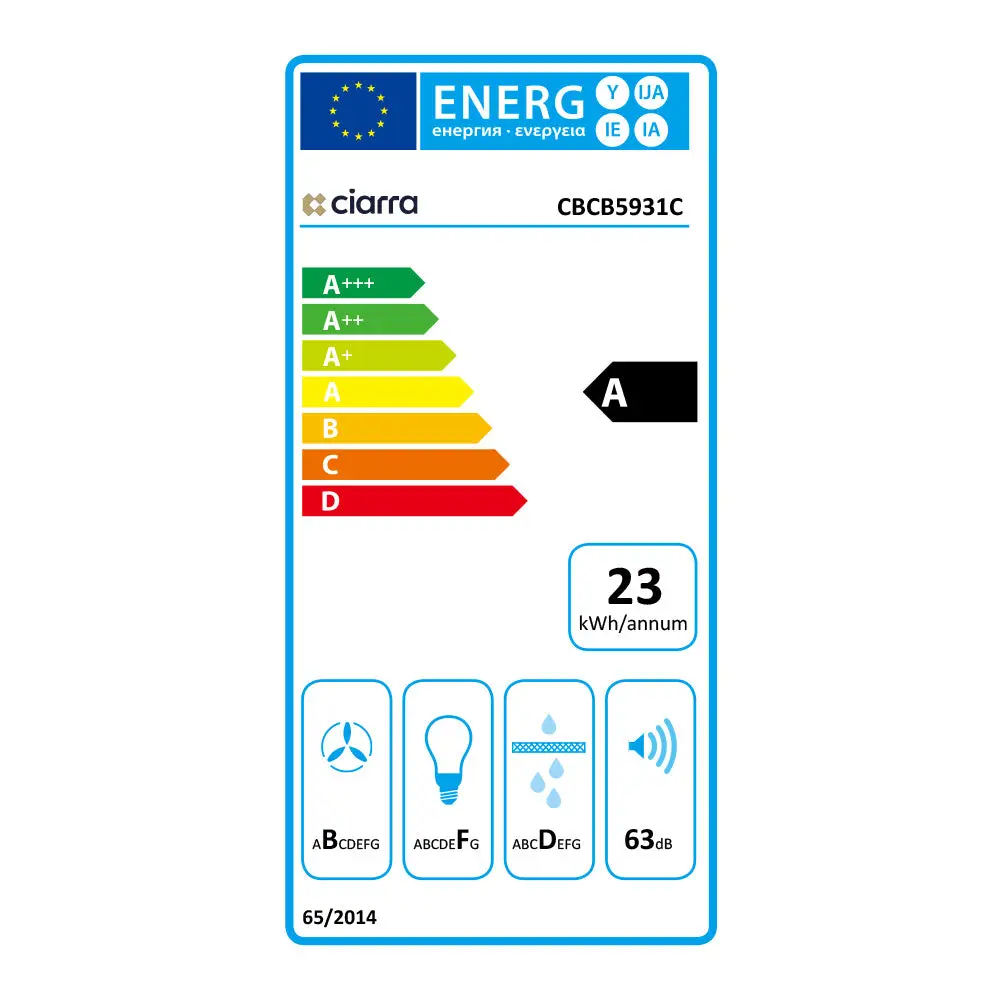 eticheta energetica, hota incorporabila ciarra CBCB5931C 52 cm negru clasa energetica A