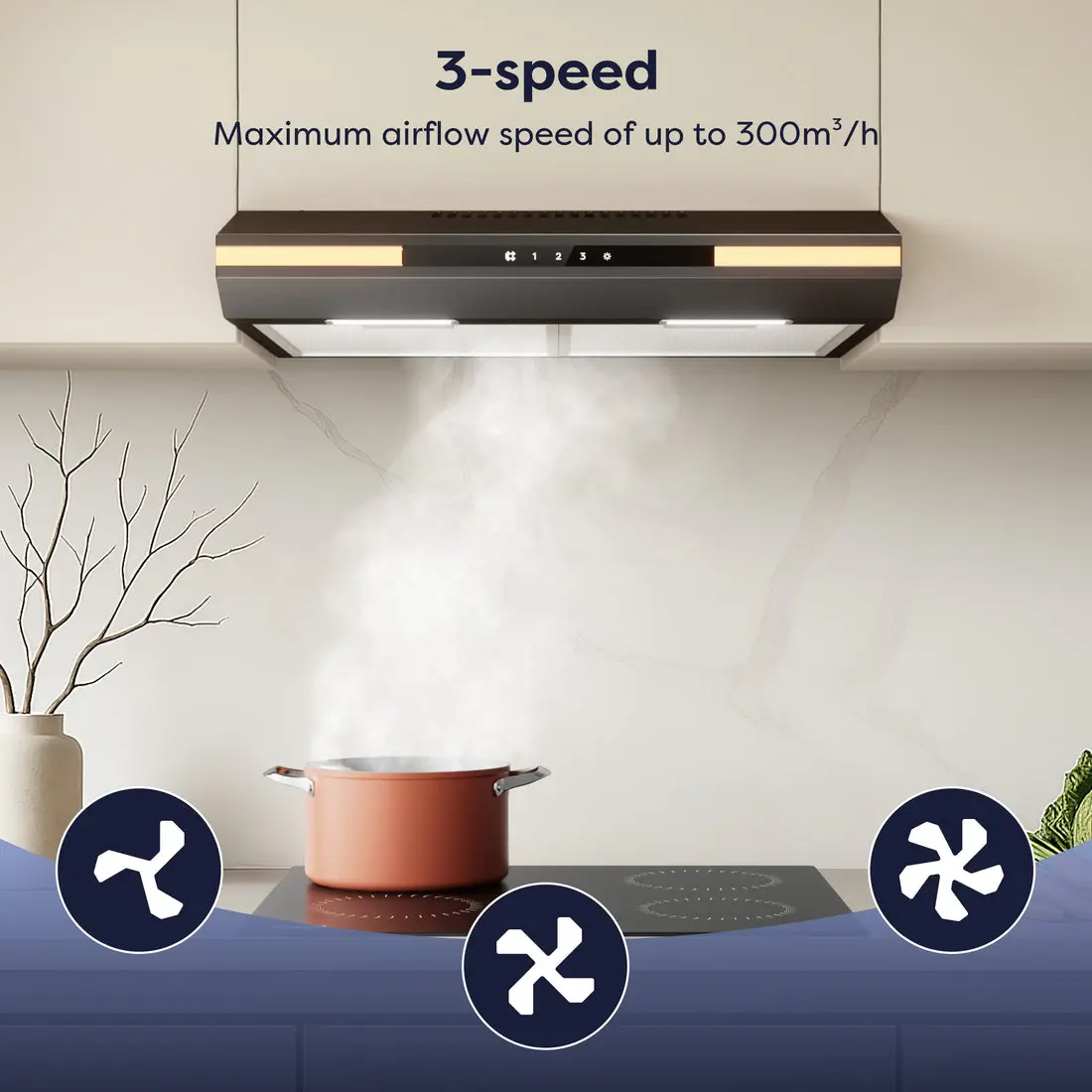 hota incorporabila ciarra 60cm negru functie recirculare filtru carbon, 3 viteze prin panou tactil