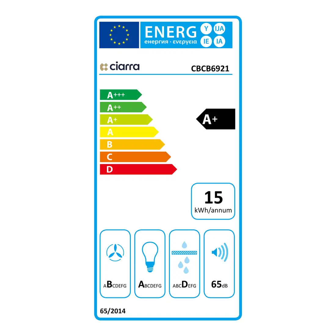 eticheta energetica a+ hota incorporabila ciarra 60cm negru functie recirculare filtru carbon