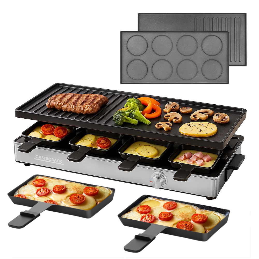 Gastroback plita grill raclette branzeturi si legume, 42563, 3in1, 8 persoane, 1700 W, negru
