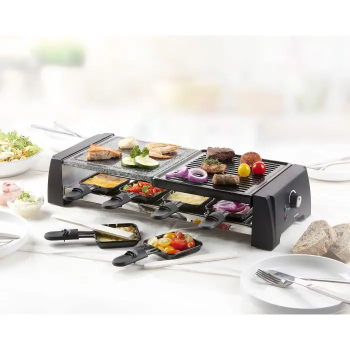 plita grill si raclette, 2in1, duo stone, domo, negru