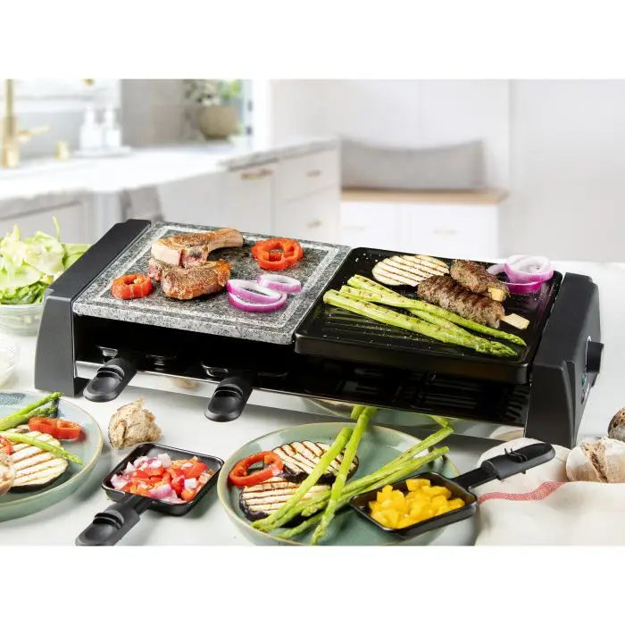 plita grill si raclette, 2in1, duo stone, domo, negru