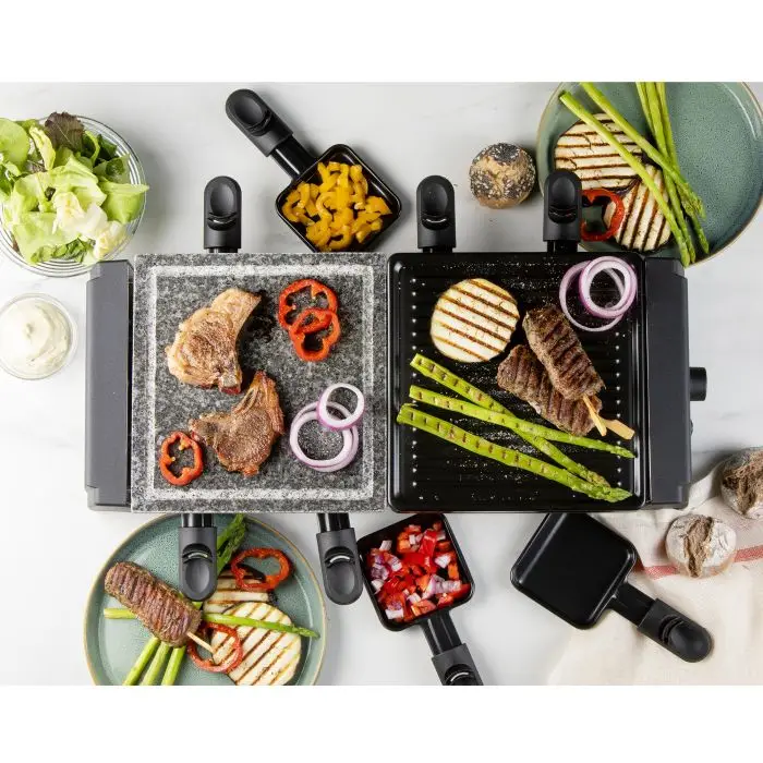 plita grill si raclette, 2in1, duo stone, domo, negru
