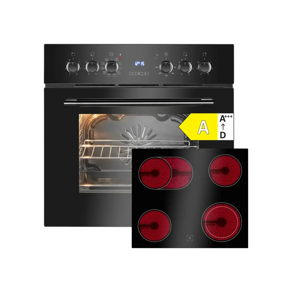 set plita vitroceramica si cuptor cu convectie incorporabil, Bomann, clasa energetica A, 57 litri, negru