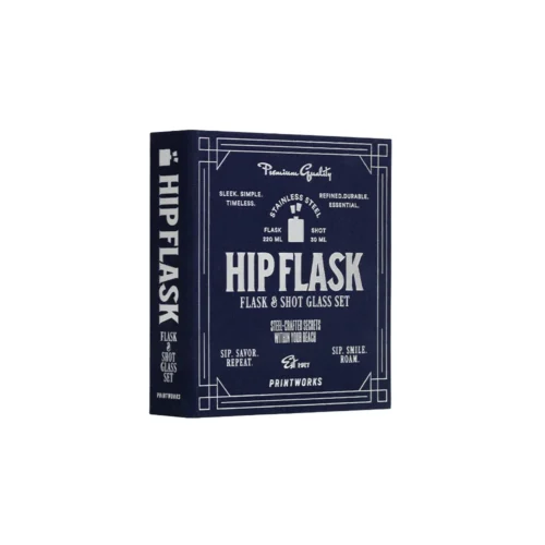 set sticla de buzunar si accesorii Printworks, 1 sticla de buzunar 220 ml, 2 pahare de shot 30 ml, minipalnie, otel inoxidabil, cutie eleganta, ideal cadou, lavabil la masina de spalat vase