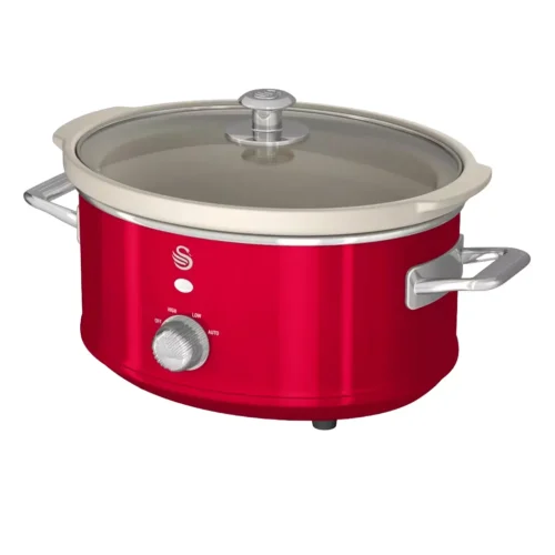 slow cooker retro swan, rosu, ideal pentru risotto si supe, 3 trepte de putere, 200W