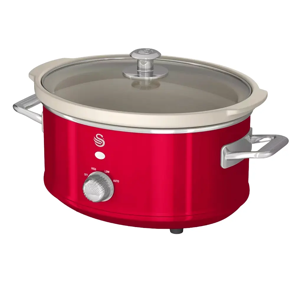 slow cooker retro swan, rosu, ideal pentru risotto si supe, 3 trepte de putere, 200W