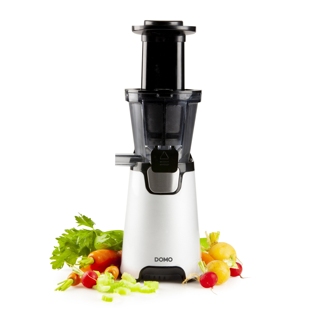 storcator de fructe si legume domo, slow juicer health booster, recipient suc 0.4 litri, ideal pentru legume/fructe, parti detasabile si lavabile, capac anti-picurare, accesorii incluse, alb